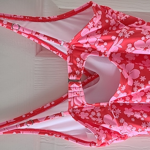DECREE BRAND WOMENS ONE PIECE PINK AND RED SWIM SUIT WITH WRAP SKIRT SIZE XS - Picture 5 of 16